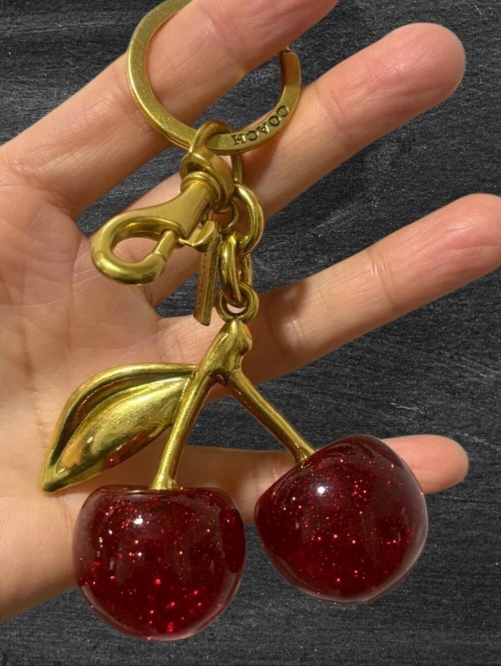 Coach Red Cherry Apple Bag Charm Keychain Resin Metal Brass Purse Charm- Dustbag - Picture 3 of 3